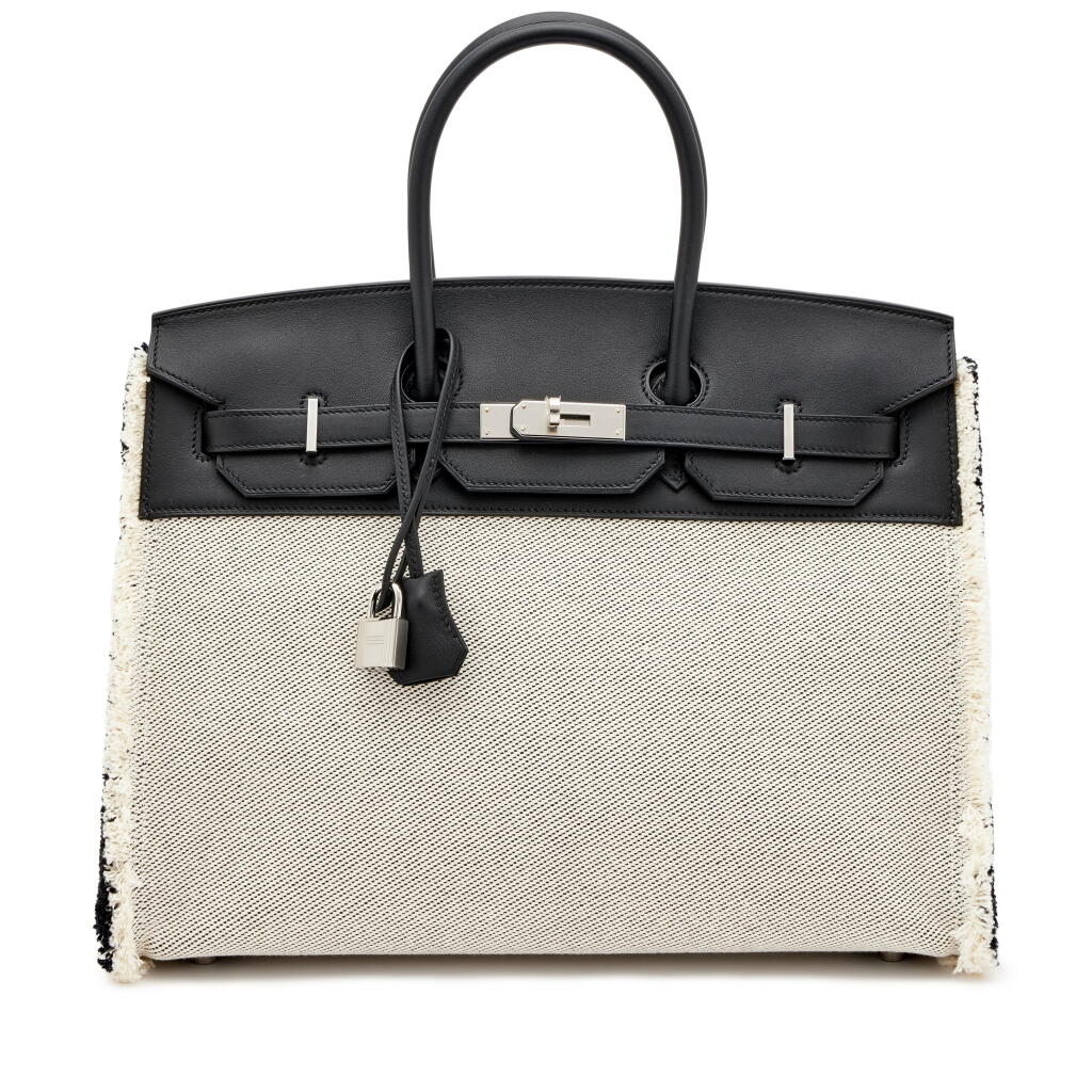 View full screen - View 1 of Lot 157. Limited Edition Black Swift and Toile H Fray Fray Birkin 35 Palladium Hardware, 2022.