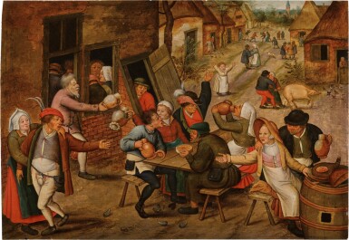 View full screen - View 1 of Lot 9. Peasants feasting and merrymaking in a village street.