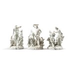 A Meissen white porcelain six-piece table centrepiece, circa 1760 | Centre de table à six pièces en porcelaine de Meissen, vers 1760