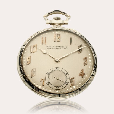 View full screen - View 1 of Lot 429. Retailed by W.C. Dean Jly Co. Oklahoma City, Okla: A white gold and enamel open faced watch, Circa 1930.