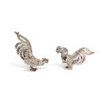 A pair of Elizabeth II silver models of fighting cocks, Israel Freeman & Son Ltd, London, 1966