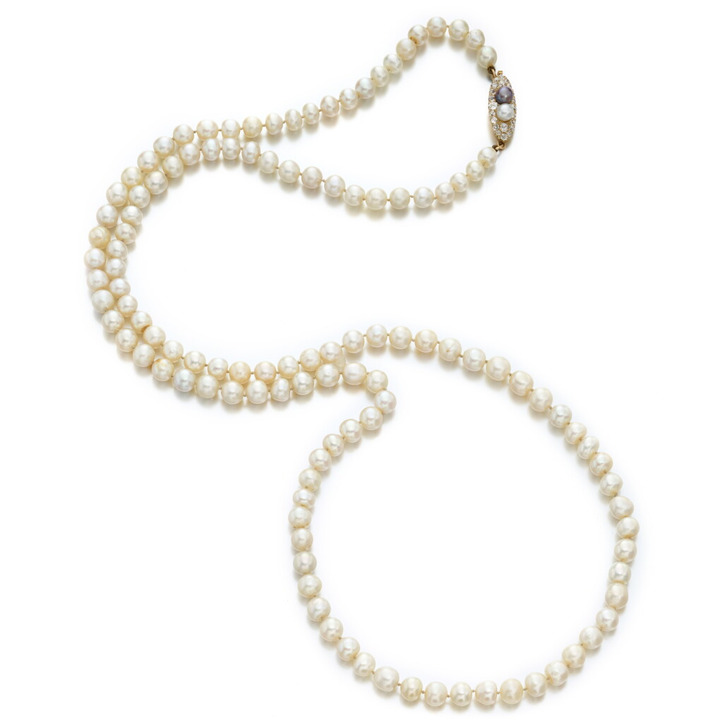 View full screen - View 1 of Lot 631. Natural Pearl and Diamond Sautoir .