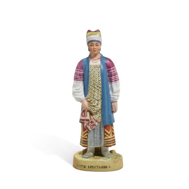 View full screen - View 1 of Lot 249. Kalugan woman: a biscuit porcelain figure from the ‘Peoples of Russia’ series, Gardner Porcelain Factory, Verbilki, late 19th century.