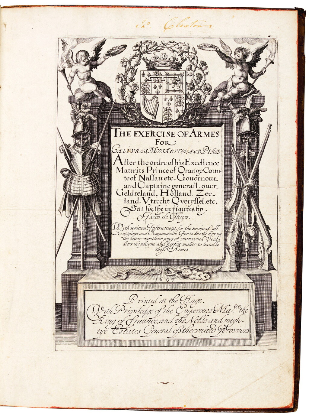 View full screen - View 1 of Lot 216. Gheyn, The Exercise of Armes for Calivres, Muskettes, and Pikes, 1607, later calf.
