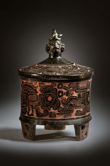 View full screen - View 1 of Lot 26. Maya Lidded Blackware Tripod Vessel.