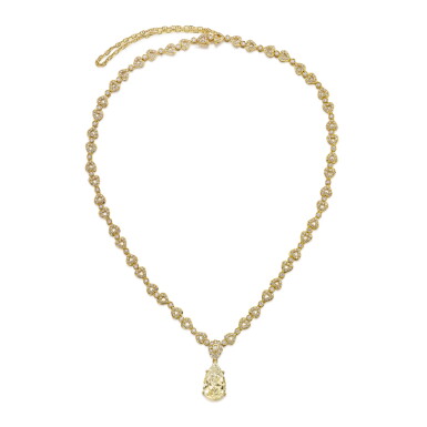 View full screen - View 1 of Lot 294. Fancy Yellow Diamond and Diamond Pendent Necklace | 彩黃色鑽石 配 鑽石 項鏈.