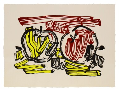 View full screen - View 1 of Lot 233. Red Apple and Yellow Apple, from Seven Apple Woodcuts (Corlett 197).