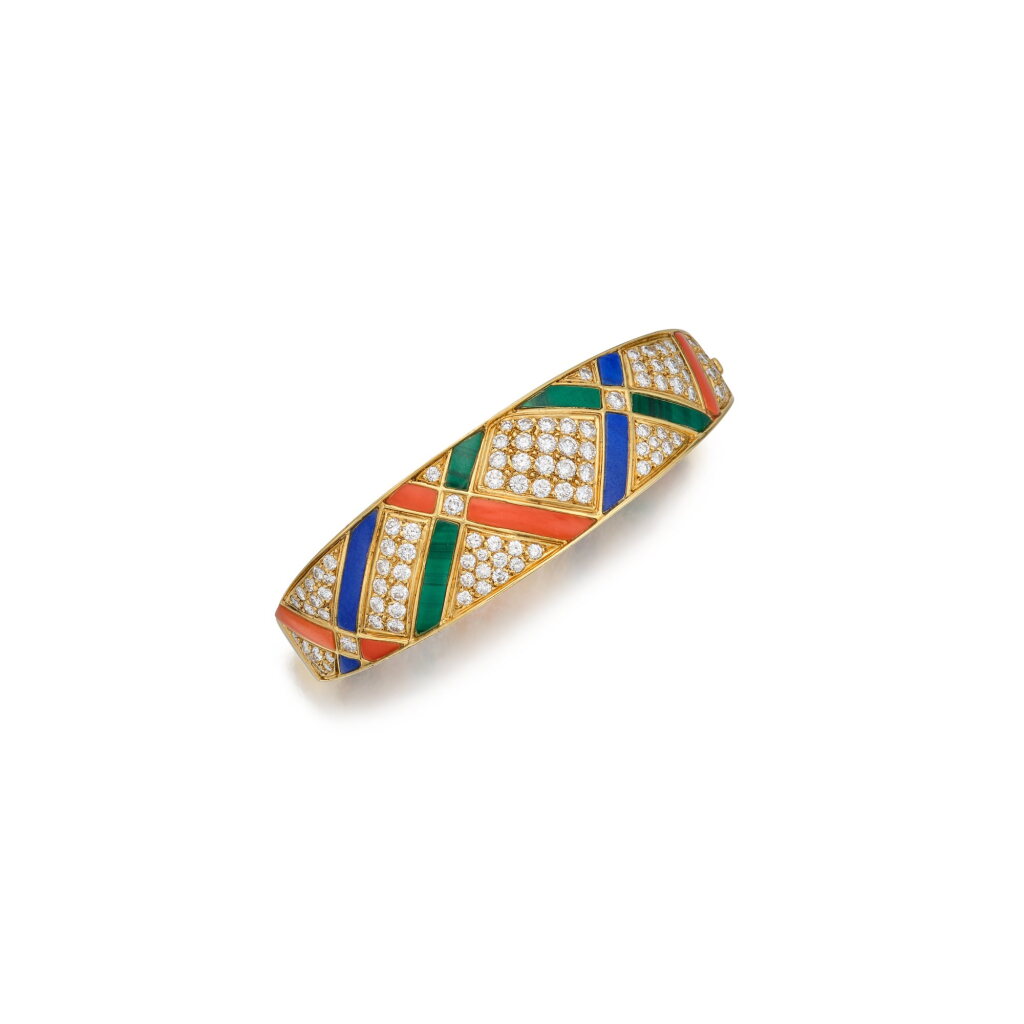 View full screen - View 1 of Lot 161. Hardstone and Diamond Bangle-Bracelet, France.