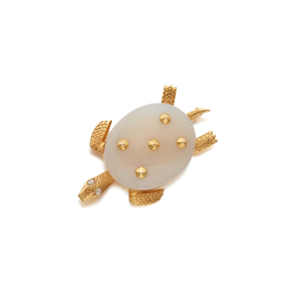 View full screen - View 1 of Lot 49. Gold, Chalcedony and Diamond Brooch, France.