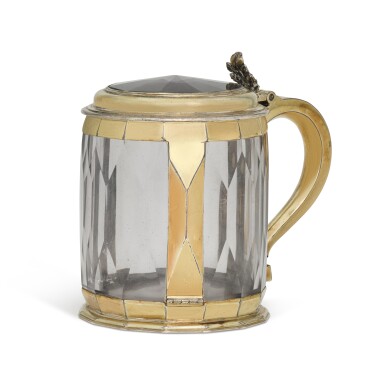 View full screen - View 1 of Lot 48. A silver-gilt mounted glass tankard, unmarked, probably German, early 18th century.