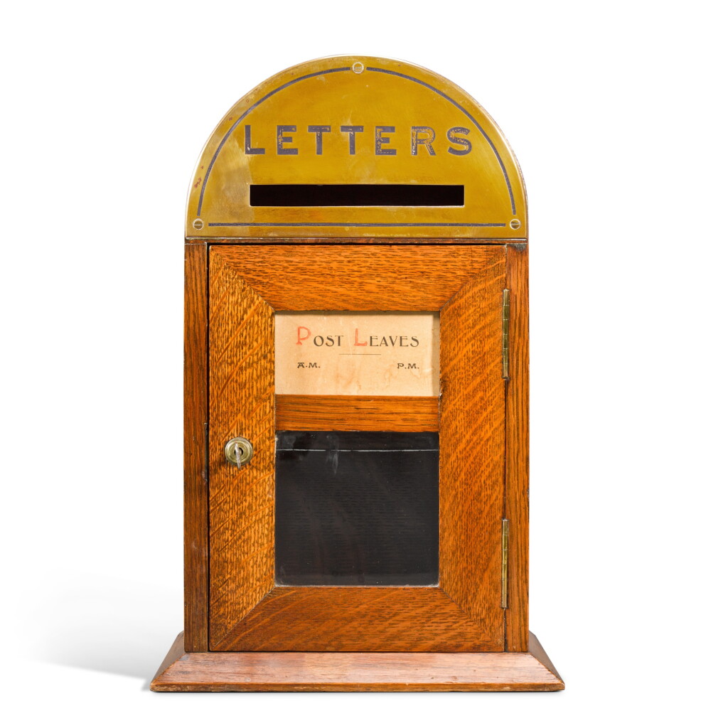 View full screen - View 1 of Lot 1. A Victorian brass-mounted oak 'country house' letter box, circa 1890.