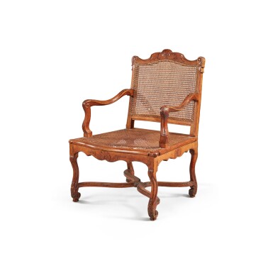 View full screen - View 1 of Lot 208. A Régence Beechwood Caned Armchair, Early 18th Century.