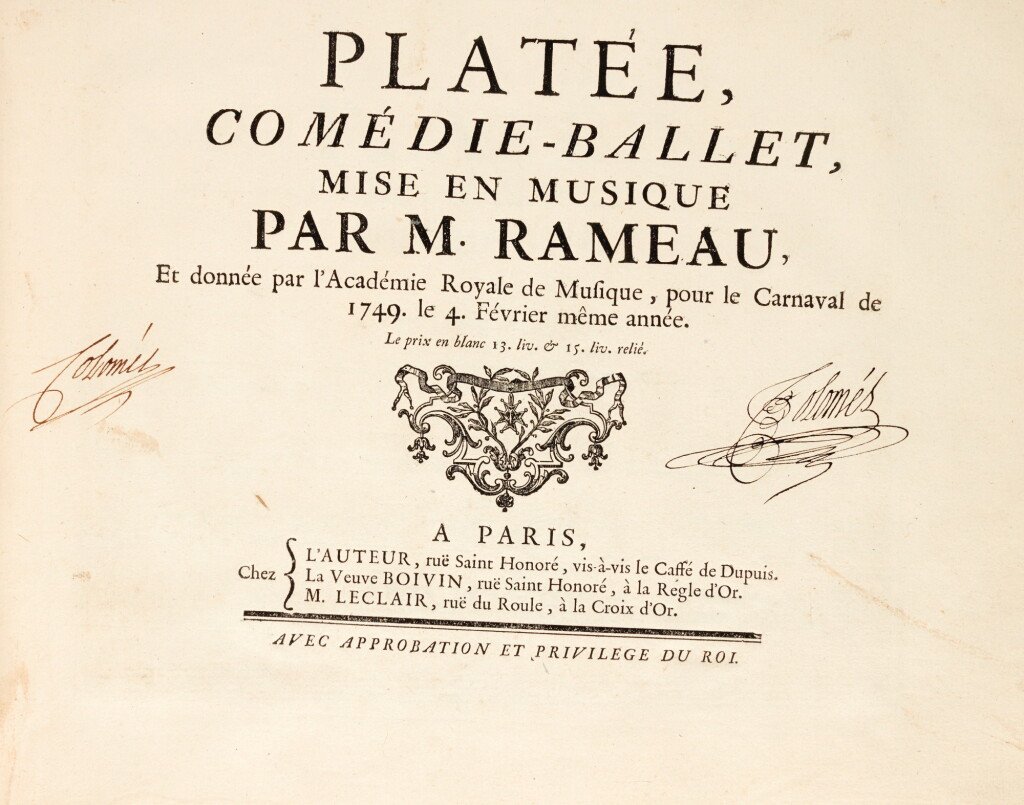 View full screen - View 1 of Lot 84. J.-P. Rameau. Two first editions of opera-ballets in one volume: "Pigmalion" and "Platée", c.1749.