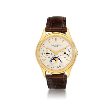 View full screen - View 1 of Lot 52. PATEK PHILIPPE | REFERENCE 3941 A YELLOW GOLD AUTOMATIC PERPETUAL CALENDAR WRISTWATCH WITH MOON PHASES, CIRCA 1990.
