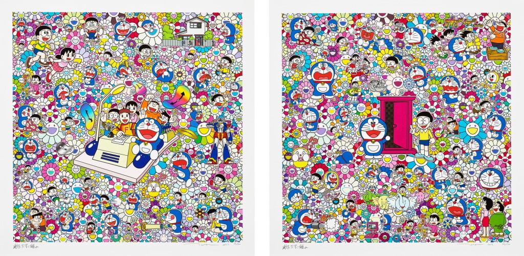 View full screen - View 1 of Lot 1056. TAKASHI MURAKAMI 村上隆 | I. EVERYWHERE WITH FUJIKO F. FUJIO-SENSEI AND TIME MACHINE! / II. THERE ARE DOORS EVERYWHERE (TWO WORKS) I. 與藤子·F·不二雄老師搭時光機到處去!/ II. 各式各樣的任意門(兩幅作品).