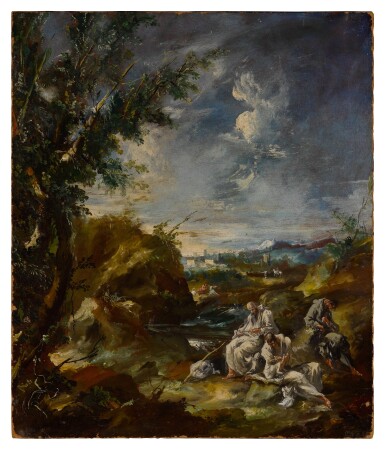 View full screen - View 1 of Lot 273. Three monks in a landscape.
