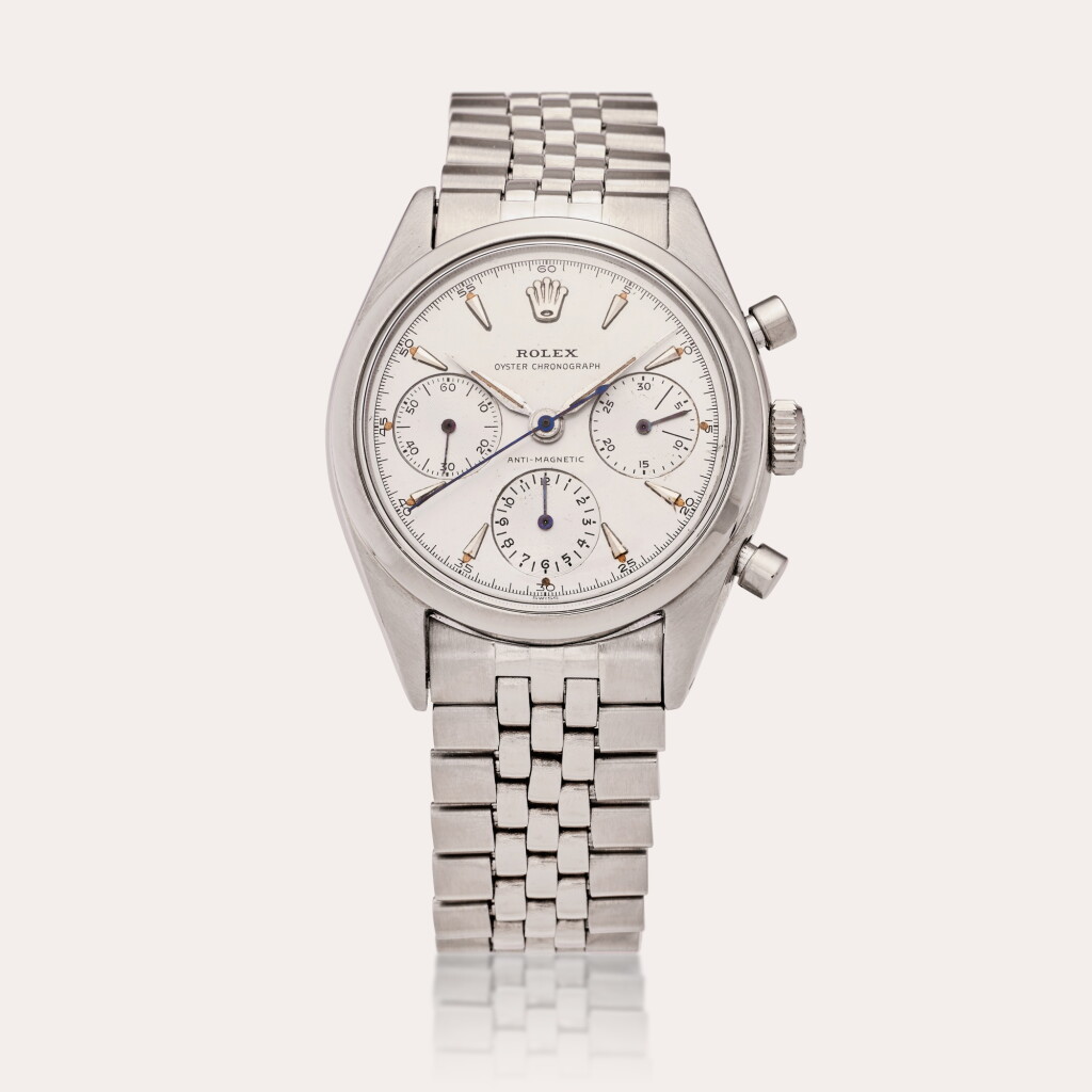 View full screen - View 1 of Lot 63. Reference 6234 ‘Pre-Daytona’ | A stainless steel chronograph wristwatch with bracelet, Circa 1960.