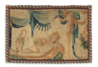 View full screen - View 1 of Lot 71. A wool and silk tapestry fragment, Paris, mid 16th century .