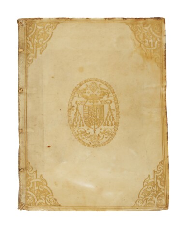View full screen - View 1 of Lot 21. Boucher, Caroli Lotharingi Card. et Francisci ducis Guysii... in funebri oratione, Paris, 1577, Parisian vellum with the arms of the Cardinal de Lorraine.