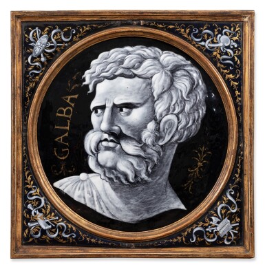 View full screen - View 1 of Lot 121. A Limoges painted enamel medallion depicting the Roman Emperor Galba, Circle of Léonard Limosin (1505-1577), Circa 1550.