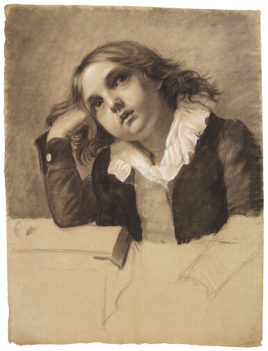 View full screen - View 1 of Lot 22. PAULINE AUZOU | PORTRAIT OF A SEATED BOY, SUPPORTING HIS RIGHT ELBOW.