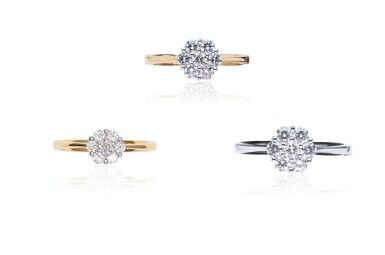 View full screen - View 1 of Lot 21. THREE DIAMOND RINGS, MICHELE DELLA VALLE.