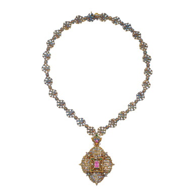 View full screen - View 1 of Lot 297. Gold, Gem-Set and Enamel Pendant-Necklace.
