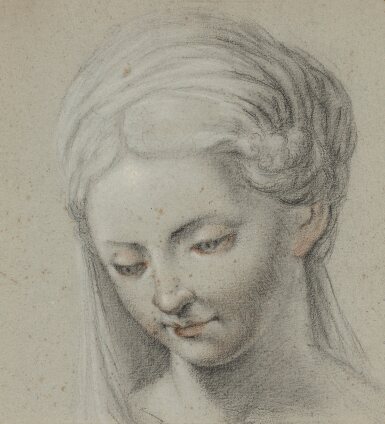 View full screen - View 1 of Lot 1914. Study of Elegant Hands; Head study of a Woman looking downward; Head study of a Young Man looking downward; Study of Elegant Hands.