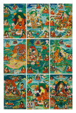 A SET OF NINE THANGKAS OF PADMASAMBHAVA, QING DYNASTY, 18TH – 19TH CENTURY | 清十八至十九世紀 蓮花生大師唐卡一組九幅