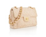 CHANEL | LIGHT BLUSH PINK TERRY CLOTH FABRIC CLASSIC SHOULDER BAG
