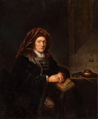 View full screen - View 1 of Lot 55. Portrait of an old woman seated in an interior.