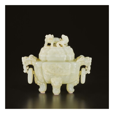 View full screen - View 1 of Lot 683. A PALE CELADON JADE LOBED CENSER AND COVER, QING DYNASTY, 18TH / 19TH CENTURY.