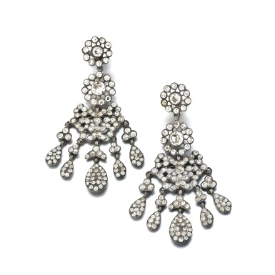 View full screen - View 1 of Lot 1080. A pair of pendent silver earrings, France, 19th century.