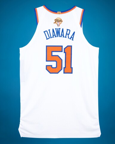 View full screen - View 1 of Lot 26. Mohamed Diawara New York Knicks 2026 NBA Finals Game Issued Association Edition Jersey | Game 1 | Matched to Game 1 Locker Room Image.