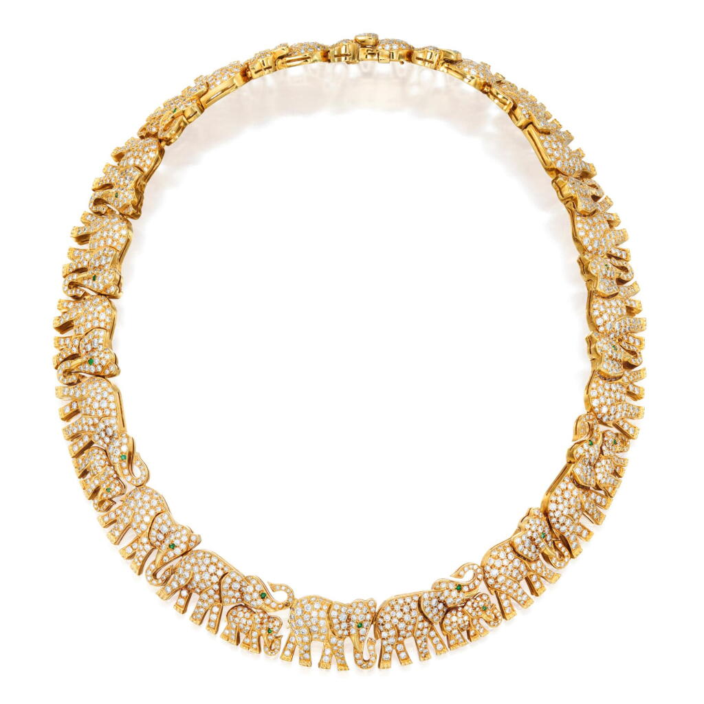 View full screen - View 1 of Lot 87. Cartier | Gold and Diamond 'Elephant' Necklace, France.