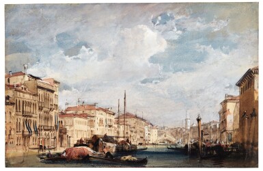 View full screen - View 1 of Lot 166. The Grand Canal, Venice, with the Rialto Bridge in the distance.