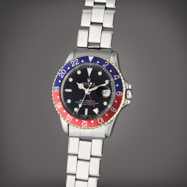 View full screen - View 1 of Lot 151. Reference 1675 GMT-Master 'Pepsi' | A stainless steel automatic dual time wristwatch with date and bracelet, Circa 1973.