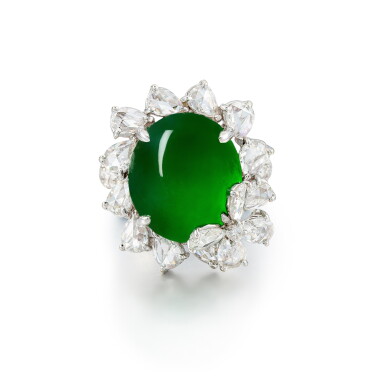 View full screen - View 1 of Lot 8037. Jadeite and Diamond Ring | 天然翡翠 配 鑽石 戒指.