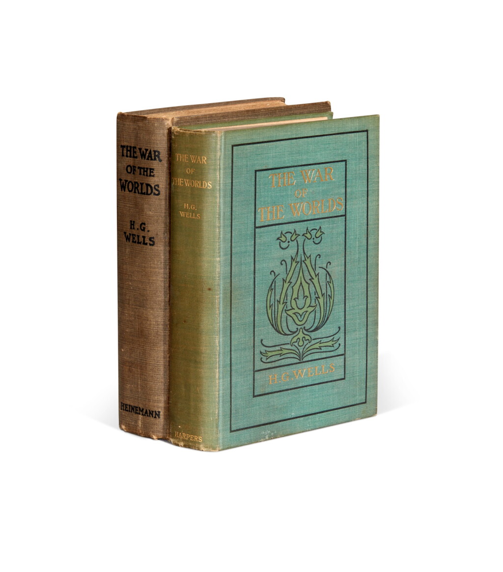 View full screen - View 1 of Lot 341. H.G. Wells | The War of the Worlds, 1898, two first editions (British and American).
