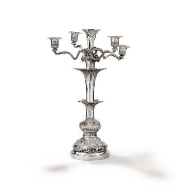 View full screen - View 1 of Lot 41. A LARGE IRISH SILVER FOUR-LIGHT CENTREPIECE, JOHN FRAY, DUBLIN, 1834 | GRAND CENTRE DE TABLE À QUATRE LUMIÈRES EN ARGENT PAR JOHN FRAY, DUBLIN, 1834.
