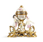 A Louis XV gilt-bronze mounted Meissen porcelain mantel clock, the movement 19th century | Pendule à cercles tournants en porcelaine de Meissen et bronze doré d'époque Louis XV, le mouvement XIXe siècle