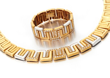 View full screen - View 1 of Lot 99. DIAMOND NECKLACE AND BRACELET (COLLANA E BRACCIALE CON DIAMANTI).