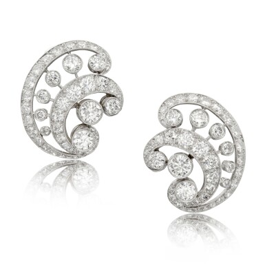 View full screen - View 1 of Lot 127. Pair of Diamond Earclips.