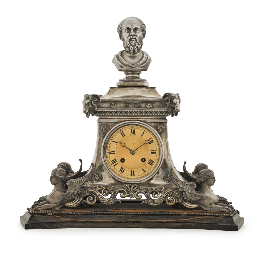 View full screen - View 1 of Lot 174. A Victorian parcel-gilt silver mantle clock, Smith & Nicholson, London, 1864.