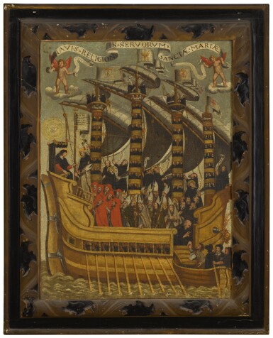 View full screen - View 1 of Lot 99. SPANISH PROVINCIAL SCHOOL, CIRCA 1700 | The Virgin at the helm of the Ship of Life, interceding for the souls of the clergy.