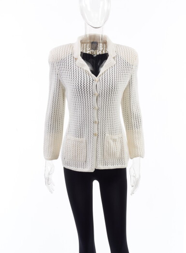 View full screen - View 1 of Lot 170. CHANEL | WHITE COTTON- AND CACHEMIRE BLEND JACKET .