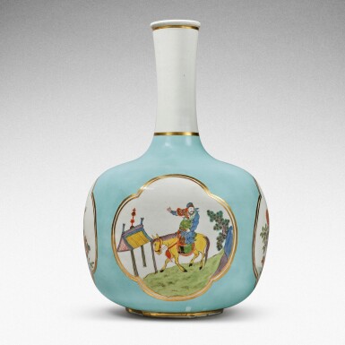 View full screen - View 1 of Lot 35. A very rare Meissen Augustus Rex large seladon-ground bottle vase, Circa 1735 .