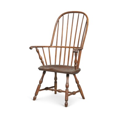 View full screen - View 1 of Lot 603. Rare High-Back Sack-Back Windsor Knuckle Armchair, Lancaster County, Pennsylvania, Circa 1785.