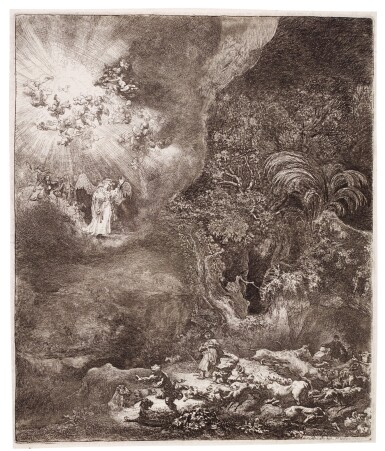 View full screen - View 1 of Lot 95. The Angel Appearing to the Shepherds (B., Holl. 44; New Holl. 125; H. 120).