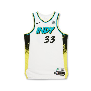 View full screen - View 1 of Lot 9. Myles Turner Indiana Pacers 2025 NBA Playoffs Eastern Conference Semifinals Game Worn City Edition Jersey | Games 3 and 4 | Matched to 5 Playoff Games.